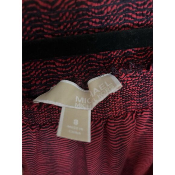 MICHAEL KORS Off-Shoulder Smocked Waist Red Ruffle Flounce Skirt Dress Size 8 - Picture 6 of 8